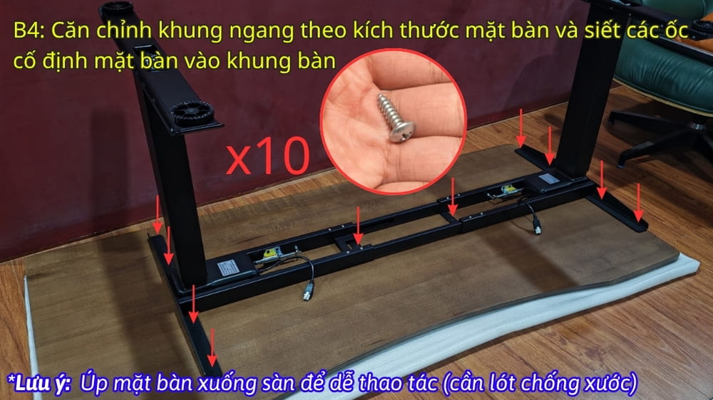 Bước 4: vặt ốc vít thẳng vào mặt (sau) bàn