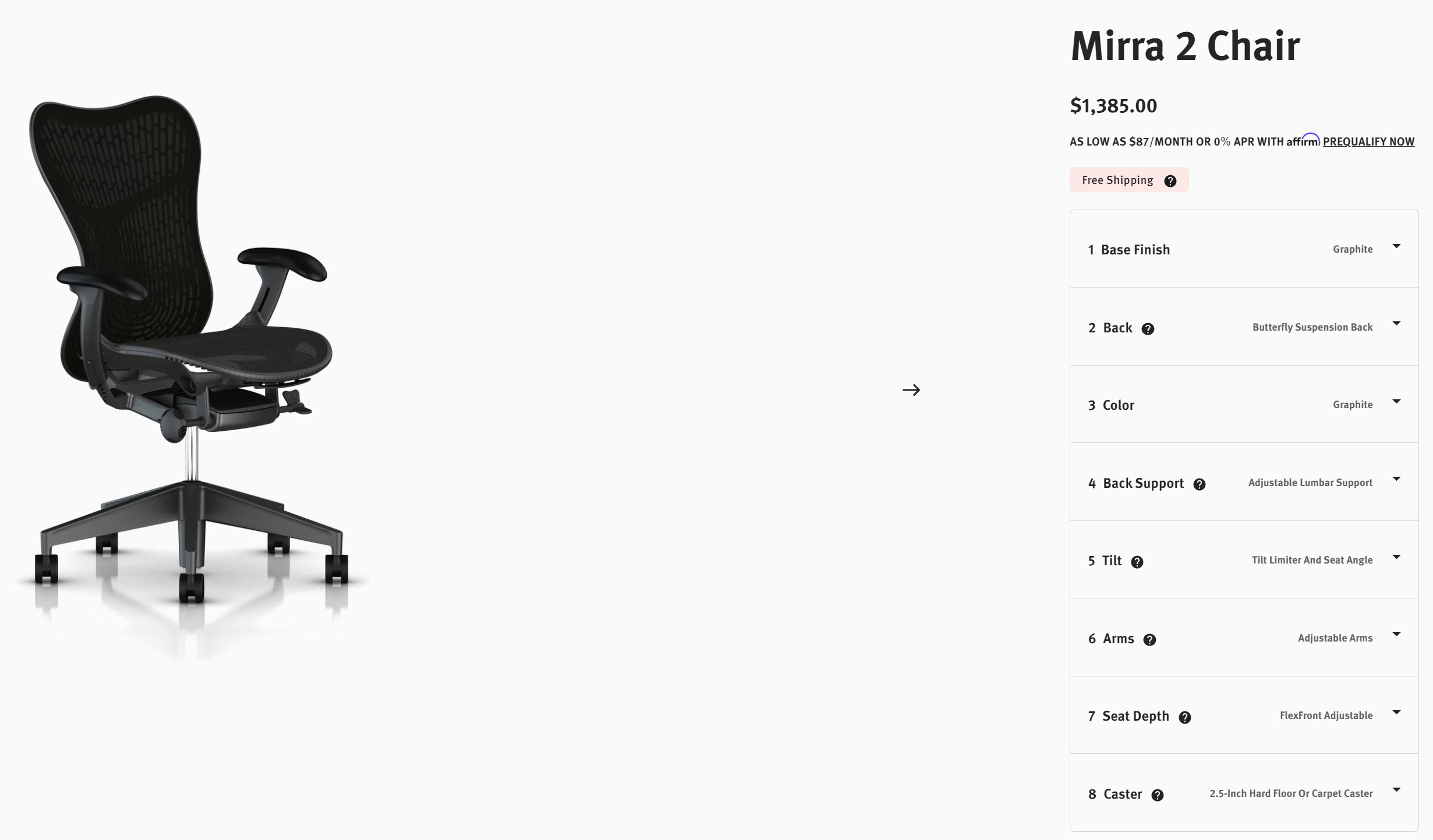 Ghế Mirra 2 màu đen Graphite full options có giá rất tốt tại DandiHome Việt Nam