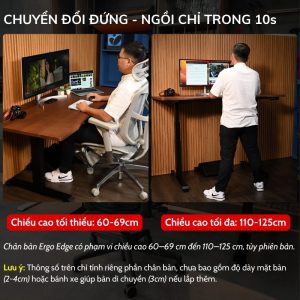 Phạm vi chiều cao chân bàn nâng hạ Ergo Edge