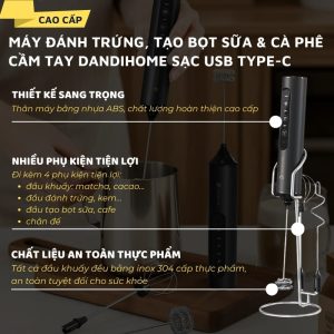 Máy đánh trứng, tạo bọt cà phê DandiHome thân nhựa ABS với 3 đầu khuấy inox 304