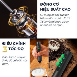Máy tạo bọt sữa DandiHome động cơ tốc độ cao tối đa 7500 vòng mỗi phút và 3 mức điều chỉnh
