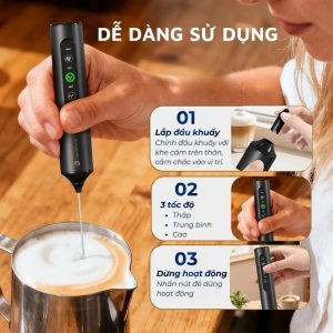 Hướng dẫn lắp đầu khuấy, điều chỉnh tốc độ và tắt máy tạo bọt sữa DandiHome