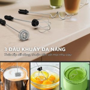 Ba đầu khuấy máy DandiHome dùng để tạo bọt sữa cà phê, đánh trứng và khuấy matcha