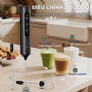 Máy tạo bọt sữa DandiHome với 3 mức tốc độ 4700, 5000 và 7500 vòng mỗi phút