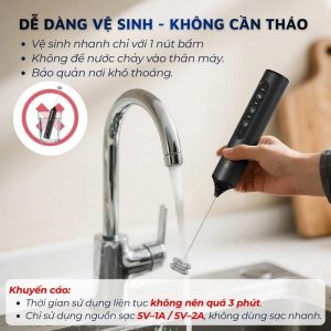 Hướng dẫn vệ sinh đầu khuấy máy tạo bọt sữa DandiHome và lưu ý sạc điện 5V